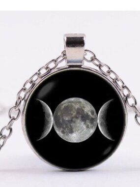 Moon Phase Lunar Cycle Space Sliver Plated Necklace Pendant Charm